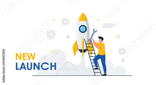 A New Launch Concept Illustration Showing Rocket Startup and Maintenance for Success
