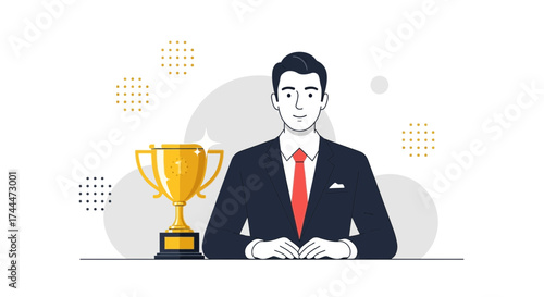 A Successful Person Stands With His Prize, Symbolizing Achievement And Triumph Celebration