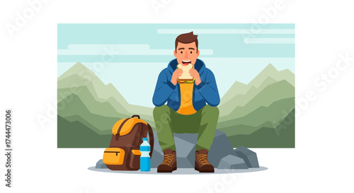 A Person Relaxes And Eats A Sandwich While Resting On A Mountain Outcrop