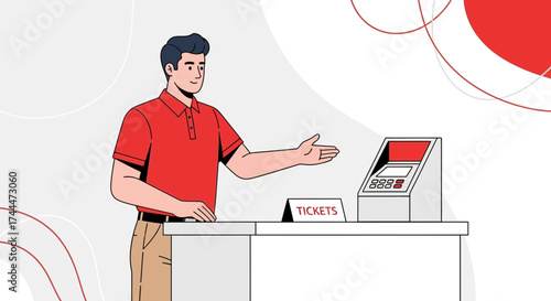 A Vector Illustration of The Ticket Seller Offering, Inviting, or Welcoming a Purchase