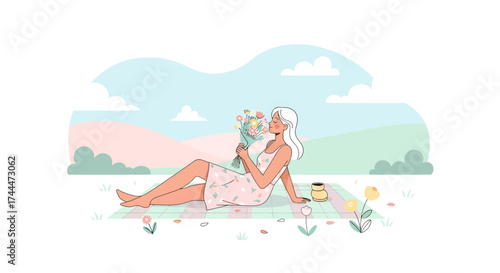 A Tranquil Moment of Serenity, Enjoying Nature's Fragrance With Some Flowers