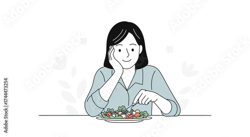 A Woman Enjoying A Fresh Salad, Maintaining A Healthy Diet, Promoting Wellness and Wellbeing