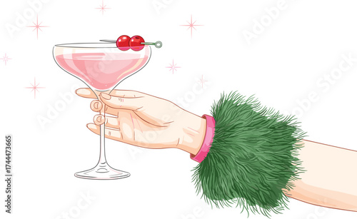 Elegant Hand Holding a Pink Cocktail A Stylish Celebration of Drinks and Festivities