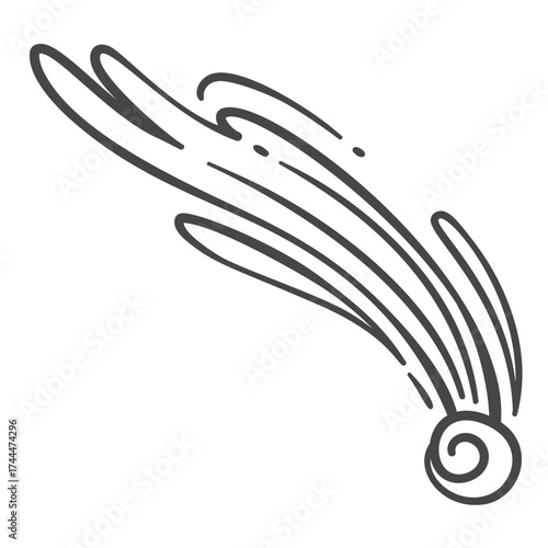 Adobe IllSketch shooting space comet with trails. Doodle icon of shooting star with trails in simple design, vector illustration