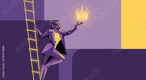 Abstract Illustration Showing a Woman Reaching for a Crown Representing Success