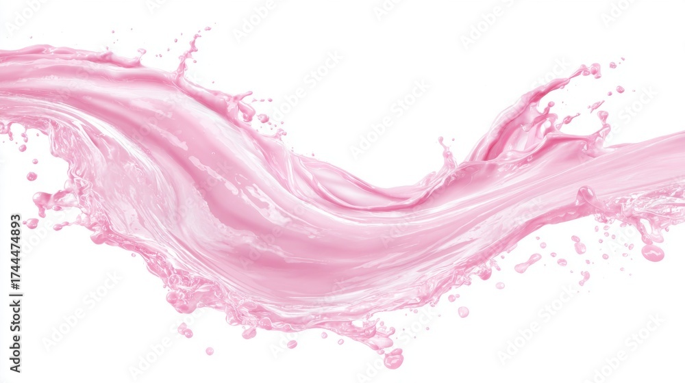 Fototapeta premium A vibrant pink liquid is splashing and flowing gracefully against a clean white background capturing the movement and energy of the moment. It symbolizes creativity and fluidity.