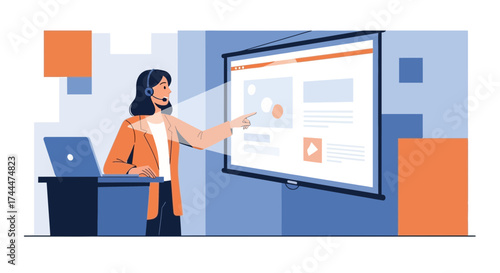 A woman presenting on a screen during a meeting or online conference