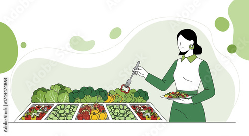 A Woman Selecting Fresh Vegetables From Salad Bar to Create a Nutritious Dinner