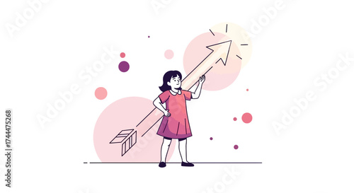 A Young Girl Pointing Towards A Bright Arrow Conceptually Representing Growth And Aspirations