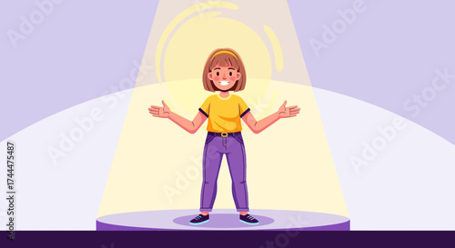 A Young Person Presenting Under A Spotlight In A Bold Color Palette