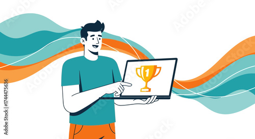 Achievement Celebration: Illustrative Depiction of Digital Success and Technological Advancement