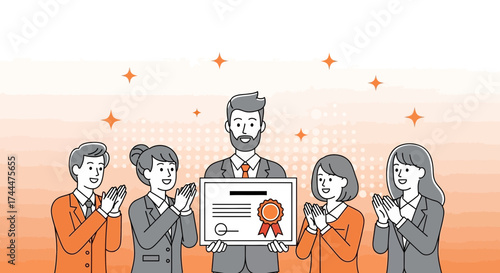 Achievement Celebration Involving A Team, Featuring A Certificate And Applause In A Ceremony