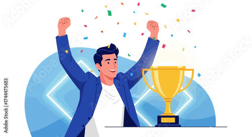 Achievement Celebration with Trophy, Showing Success, Victory, And Motivational Concept
