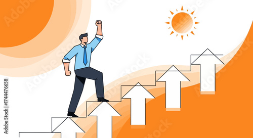 Achieving Success Step By Step: A Determined Individual Ascends Towards New Heights