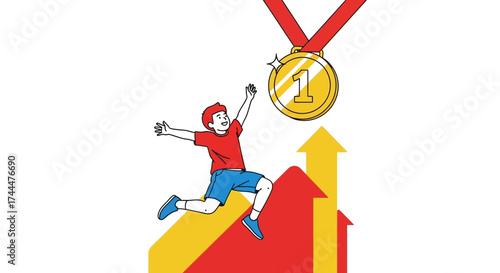Achieving First Place: A Young Athlete Celebrates Victory and Triumphant Success