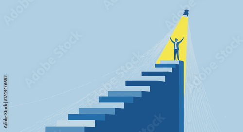 Achieving Goal With Success, Success, Determination, And Elevated Achievement Illustrated Concept
