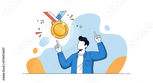 Achieving First Place Honors Celebrating With Award Medal Success And Triumph