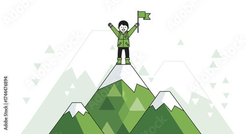 Achieving Greatness: A Person Celebrates Victoriously atop the Mountain Peak