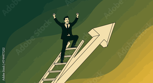 Achieving Success: A Businessperson Climbs Up the Ladder of Wealth and Opportunity