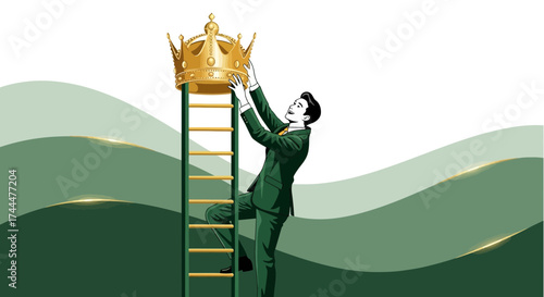 Achieving Success: A Businessperson Ascending the Ladder of Achievement to Grasp the Crown