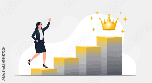 Achieving Success: A Businesswoman Ascends To Reach Her Goal And Achieve The Crown