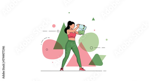 Active Woman in Sportswear Blending Fresh Ingredients for a Nutritional Smoothie