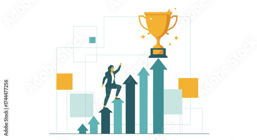 Achieving Success: A Determined Person Climbing Upwards to Get the Award