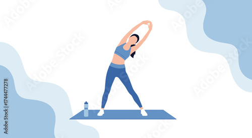 Active Woman Performing Stretching Routine In Modern And Minimalistic Illustration