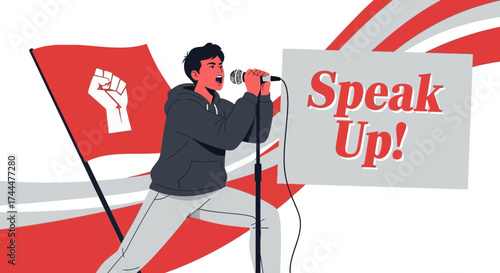 Activist Announcing His Ideals with Determination During A Rally For Social Reform