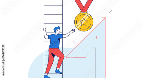 Achieving Success: A Determined Athlete Climbing to Claim a Well-Deserved Medal