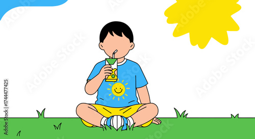 Adorable Kid Enjoying A Refreshing Drink Outdoors During A Sunny Day