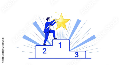 Achieving Success And Reaching The Star Symbolizing Excellence, Effort And Winning