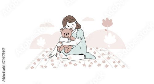 Affectionate Girl Hugging Plush Teddy Bear Happy Moment Of Bonding And Softness