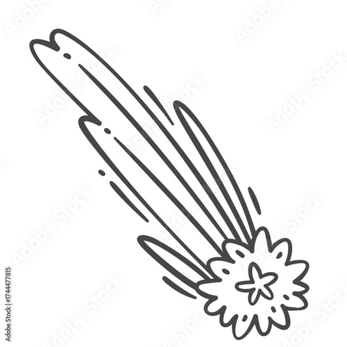 Doodle shooting space star with trails doodle icon. Vector illustration captures the essence of shooting stars with elegant and flowing trails, representing motion.
