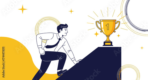 Ambitious Pursuit Of A Trophy Illustrating Determination And Reaching The Apex