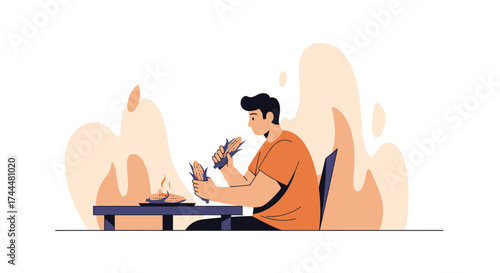 An illustration of a person enjoying corn, eating and ready to eat some delicious corn