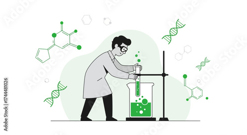 An illustration of a scientist conducting an experiment in a laboratory environment