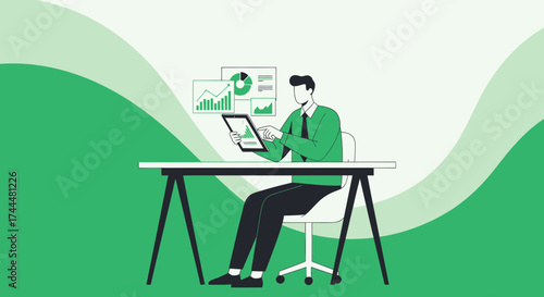 Analyst Viewing Business data on tablet illustration in a modern and professional design