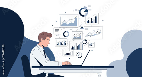 Analyst Working On Data Visualization And Financial Charts Illustrating Business Growth