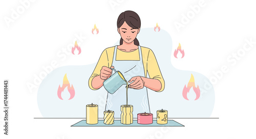 Artisan Crafting Candles: Pouring Fragrant Wax Into Unique Candle Molds in Studio