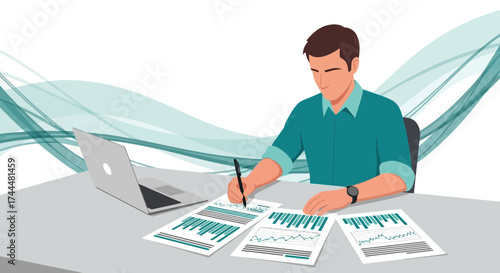 Analyzing Data And Statistics At The Desk, Business And Financial Concepts Visualized