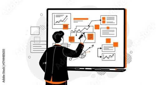 Analyzing Data Trends And Planning Strategies On A Digital Whiteboard For Future Success