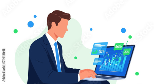 Analyzing Data Trend: Business Professional Reviewing Finances on a Modern Laptop
