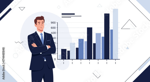 Analyzing Financial Growth: An Executive Standing With Charts, Demonstrating Positive Trends