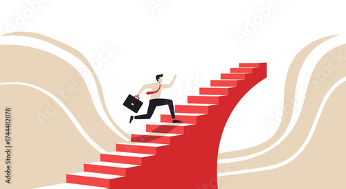 Ascending The Red Stairs To Success: A Businessman On A Competitive Journey