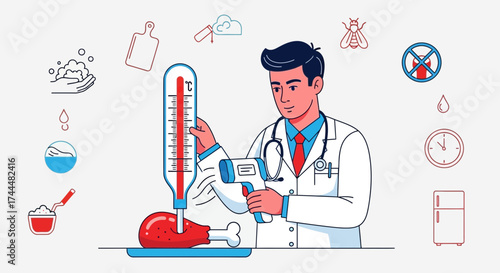 Assessing Food Safety: Doctor With Thermometers Evaluating Meat Quality in a Medical Setting