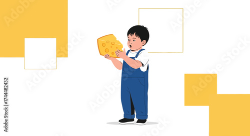 Astonished Child Admiring Cheese: A Delicious And Delightful Illustration