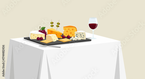 Assortment Of Specialty Cheese And Wine Arrangement For A Delicious Culinary Experience
