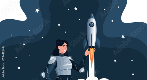 Astronaut Holding Rocket, Journeying Into The Vast Dark Cosmos For Cosmic Exploration