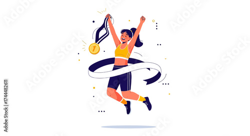 Athlete Celebrates Victory With Trophy After Race, Success, Triumph, And Reward Achieved